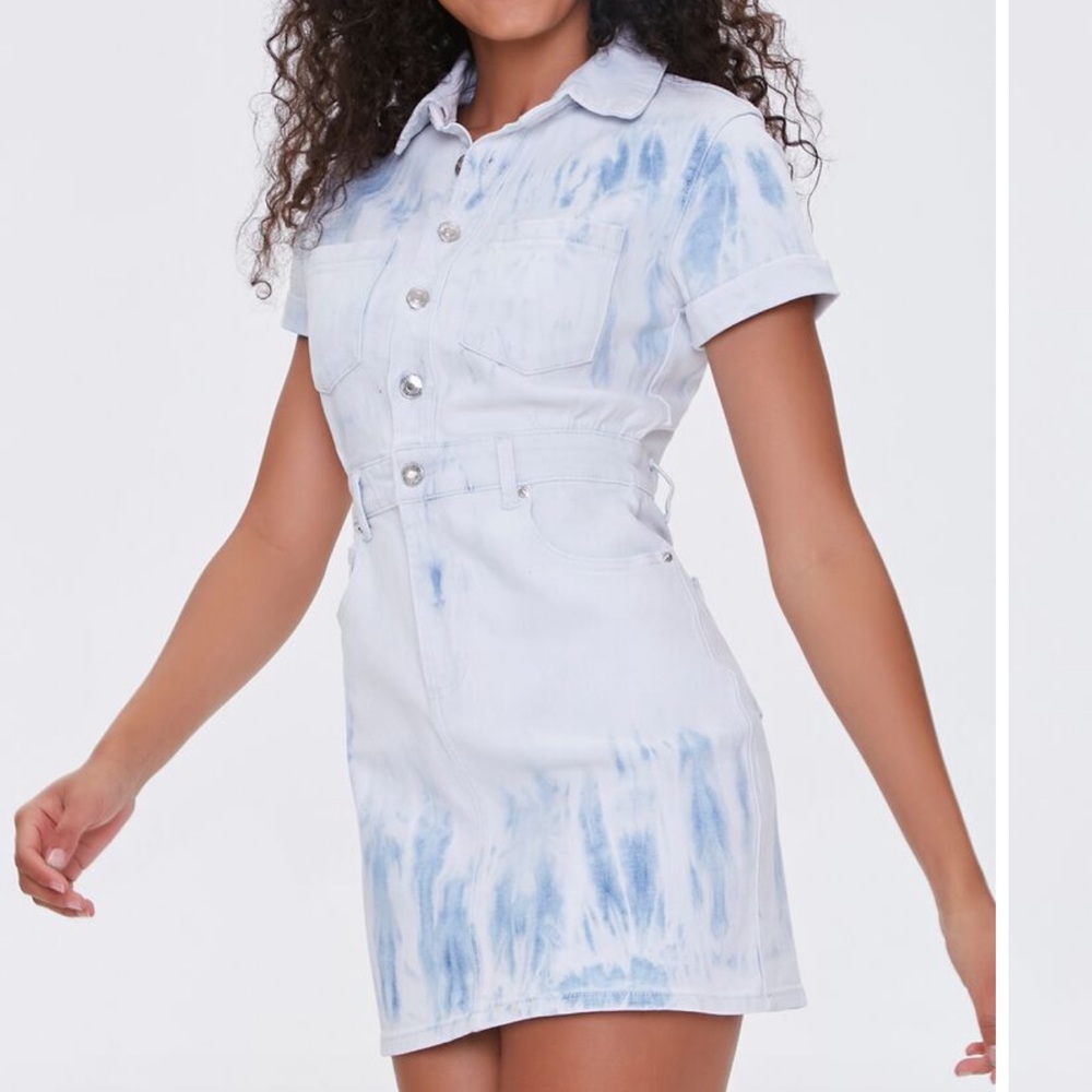 Bleach Dye Denim Mini Dress